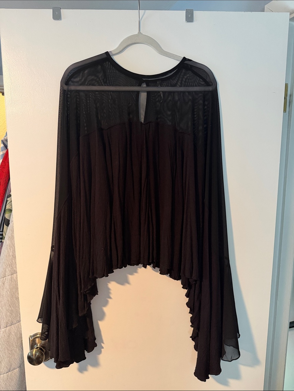 Free People Black Sheer Layered Poncho Top